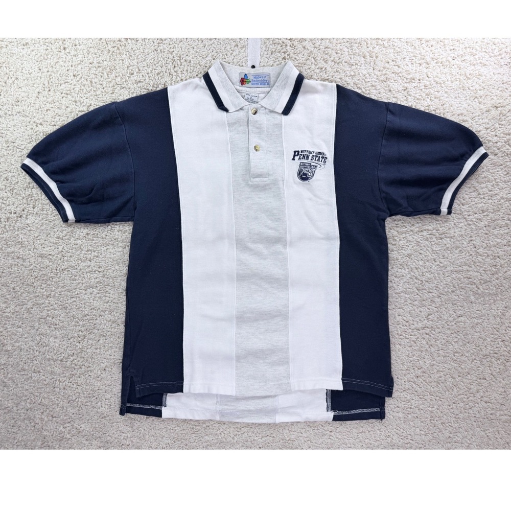 Midwest Embroidery Penn State Polo Mens M Navy White Excellent Colorblock NCAA